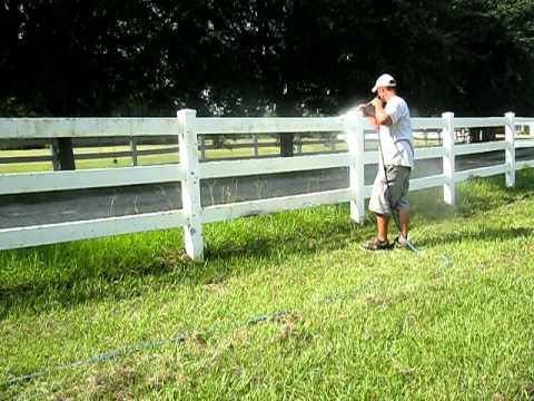 A pressure washer can be useful for cleaning a very dirty vinyl fence that has been neglected for some time.